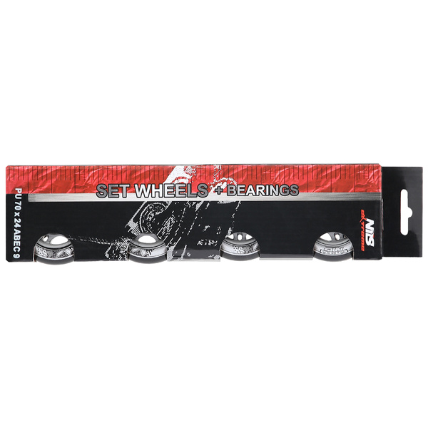 PU 70x24 82A CZARNE (4 szt.) + ABEC-9 (8 szt.) ZESTAW NILS EXTREME