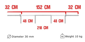 Gryf prosty 218 cm fi 30 mm 